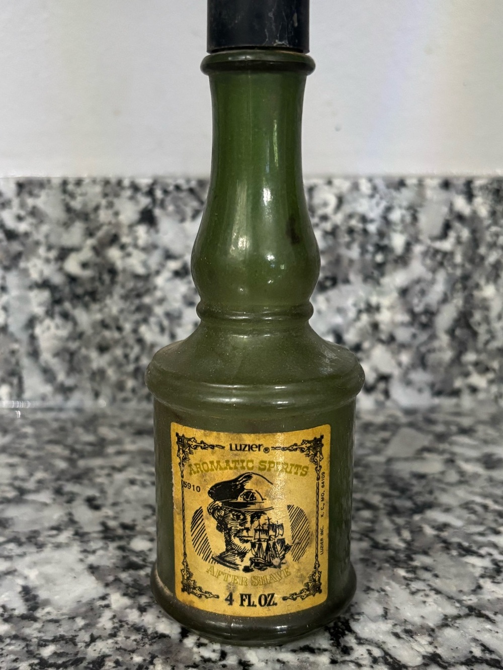 Avon Olive Green Decorative Glass Bottle with Gold Label